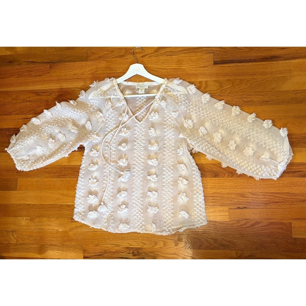 Calypso St Barth Women Peasant Top S Floral Textured Boho Quiet Luxury Old Money - Picture 2 of 9
